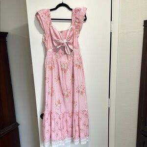 LoveShackFancy Pink Gingham Floral Dress